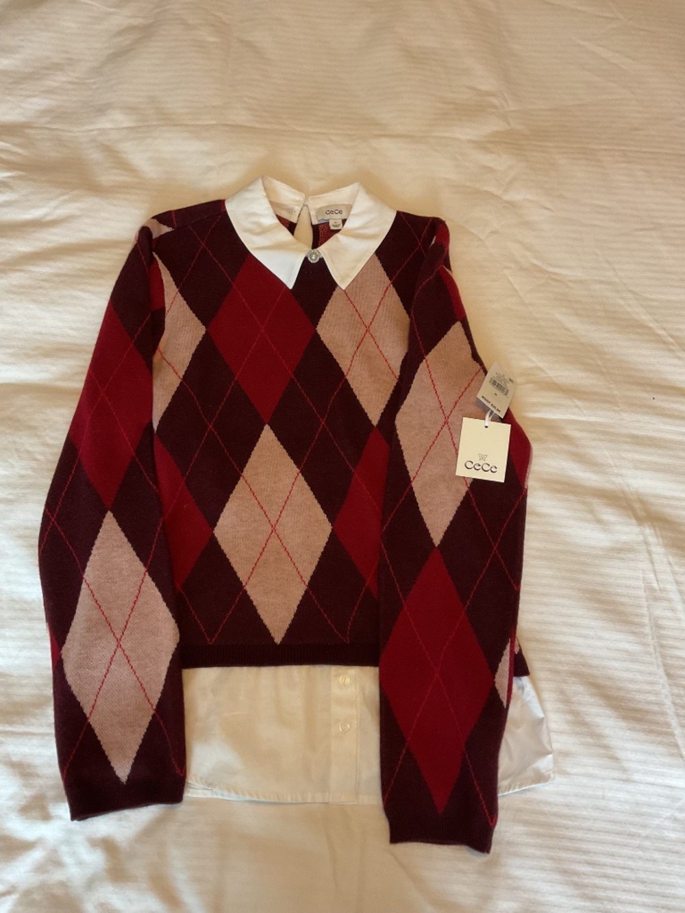NWT CeCe Argyle sweater Med - Picture 2 of 3